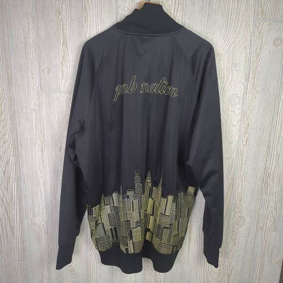 PNB Nation Black Satin Bomber Jacket Gold Thread NYC Skyline Embroidery Size 4XL - Picture 3 of 10